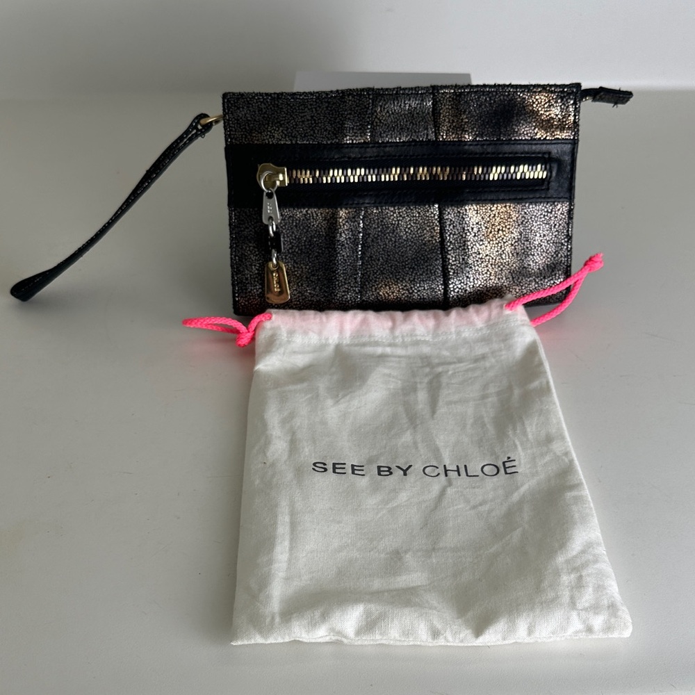 See by Chloé Metallic Black Wristlet Pouch